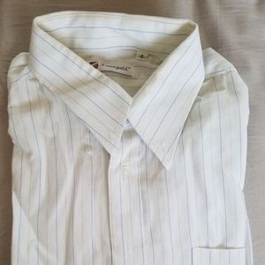 Lanogold White Cotton Dress Shirt w/ Thin Stripes